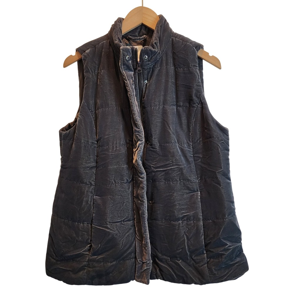 J. Jill Puffer Vest Women S Gray Velvet Quilted Full Zip Sleeveless Jacket
